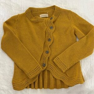Persnickety Mustard Knit Girls' Cardigan with Scallop Trim